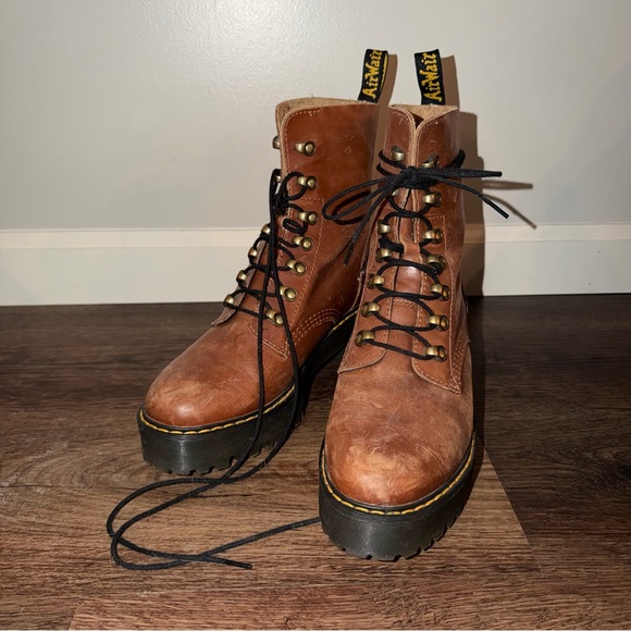 Dr. Martens Brown Leather Lace-Up Platform Combat Boots - Picture 2 of 5